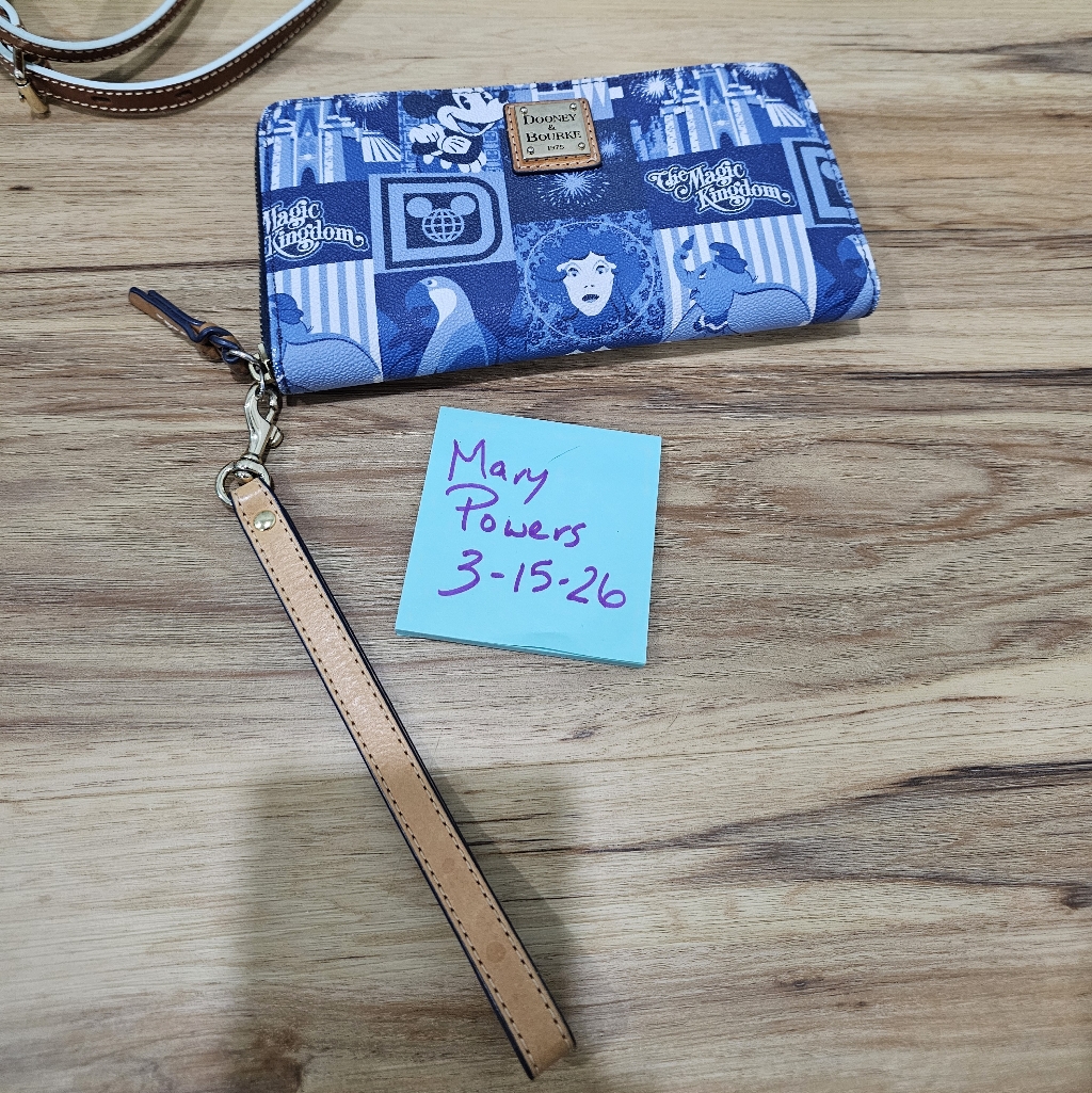 Dooney & Bourke Blue Disney Magic Kingdom Zip Wallet With Leather Trim